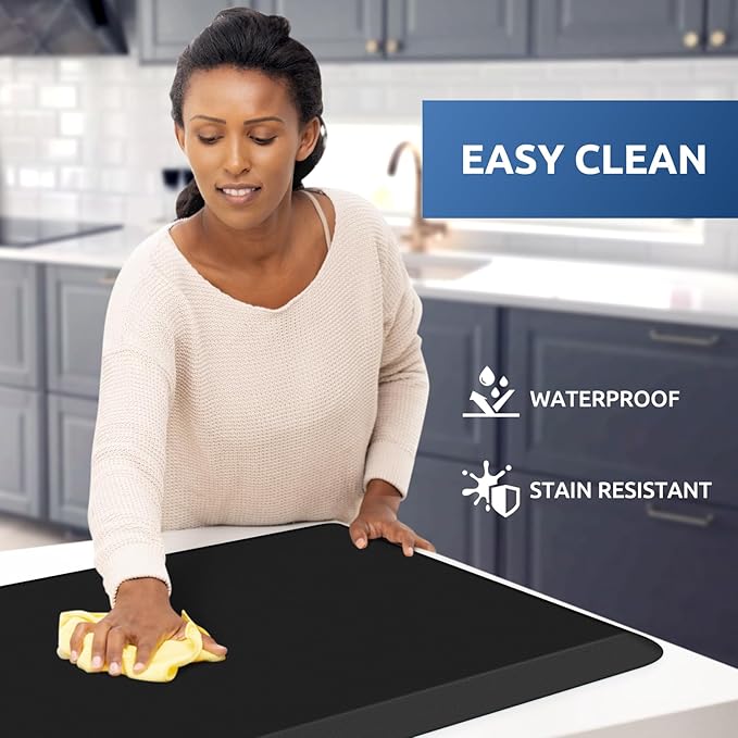 KitchenClouds Kitchen Mat Cushioned Anti Fatigue Rug 24"x70" Water Resistant, Non Slip, Standing and Comfort Desk/Floor Mats for House Sink Office (Black,0.8inch)