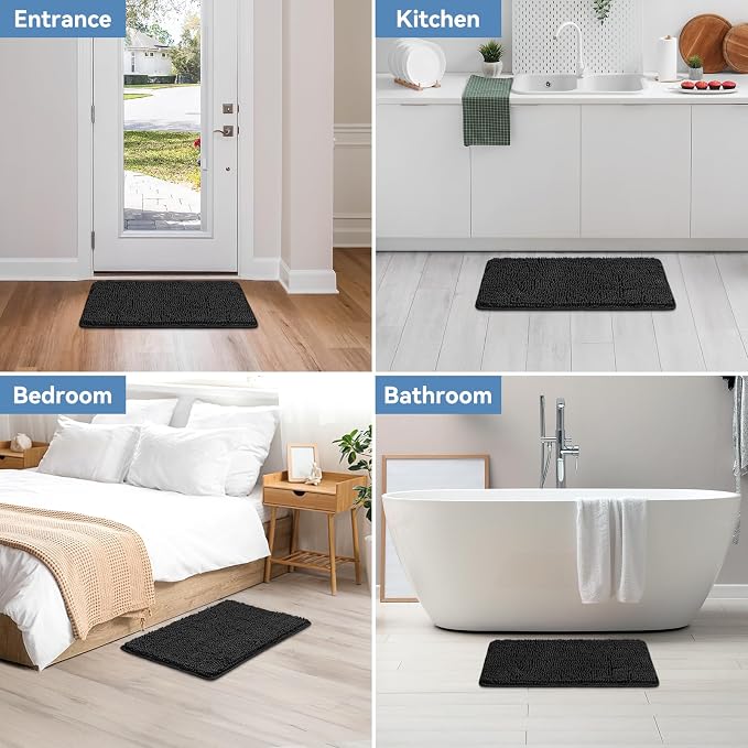 Bcoimo 30x20 Chenille Bath Mat – Non-Slip with Backing Bath Rug Ultra-Absorbent and Machine Washable Bathroom Mat Quick-Dry Design. Ideal for Bathroom Shower and Tub Areas
