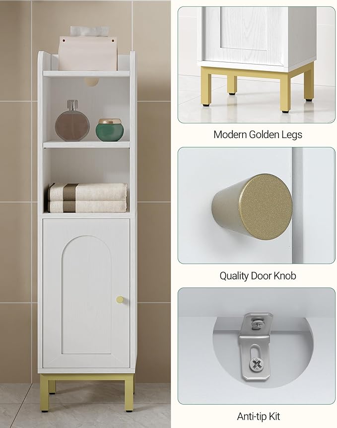 Hzuaneri Bathroom Storage Cabinet, Small Corner Floor Cabinet with Door and Shelves, Narrow Toilet Paper Holder, Bathroom Organizer with Adjustable Shelf, for Small Spaces, White BC38213G