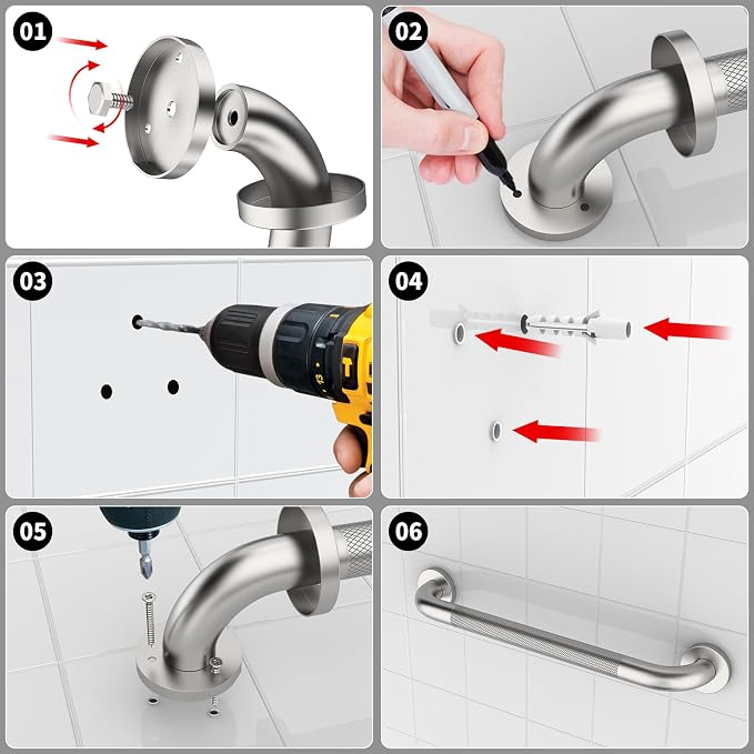 24 Inch Shower Grab Bar, ZUEXT Stainless Steel Bathroom Safety Handle w/Knurled Non-Slip Grip, Heavy Duty Wall Mounted Bathtub Toilet Support Rail for Elderly Seniors Disabled (Nickel, 1.25" Diameter)