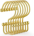 Goowin Shower Curtain Hooks, 12 Pcs Shower Curtain Rings, Durable Gold Shower Curtain Hooks, Double Glide Shower Curtain Rings Rust Proof, Simple Shower Hooks for Shower Curtain & Liner, Gold