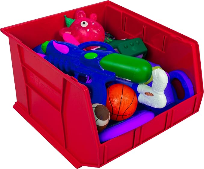 Akro-Mils 30270 AkroBins Plastic Storage Bins, Space-Saving Stackable Bins for Garage, Pantry, Craft Organization, 18" x 16" x 11", Red, 3-Pack