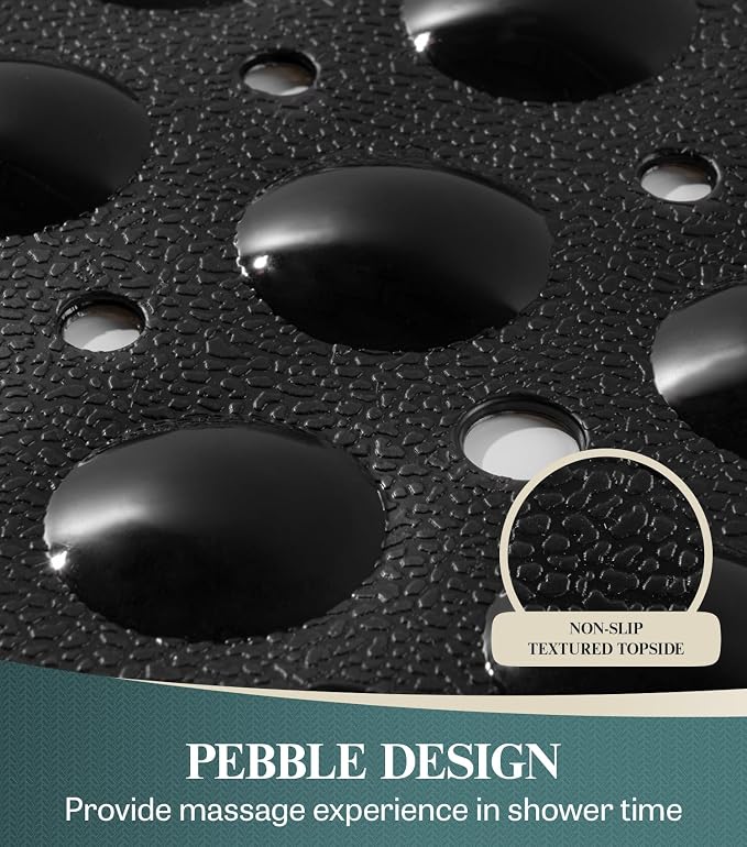 HITSLAM 21x21 Inch Square Shower Mat Non Slip, Anti Slip Bathtub Mat with Strong Suction Cups & Drainage Holes, Machine Washable Bathroom Floor Mat for Inside Shower Stall and Tub, Black