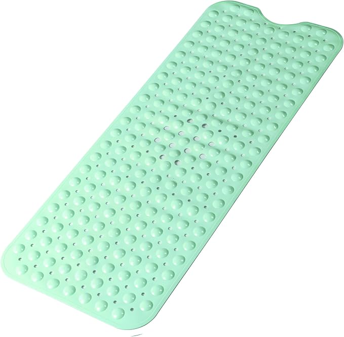 Bathtub and Shower Mats, Extra Long Non-Slip Bath Mat 39 x 16 Inch, Machine Washable Bath Tub Mat with Suction Cups & Drain Holes for Bathroom, Green