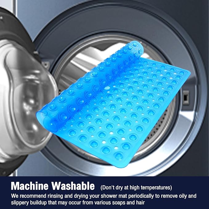Square Shower Bathtub Mat Non Slip for Inside Shower Clear Blue 21x21 Inch, Shower Stall Mats for Bathroom Floor, Soft Bath Mat for Tub with Big Suction Cups Drain Holes, Easy Washable Dry