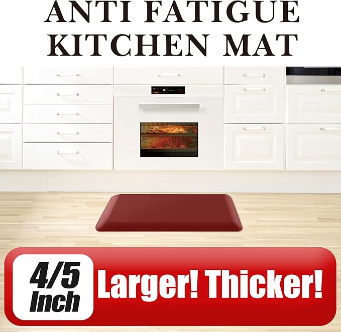 4/5 Inch Thick Kitchen Mat - Cushioned Anti Fatigue Mats for Kitchen Floor - Easy to Clean, Waterproof, Non-Slip Kitchen Rug for Sink, Office, Kitchen (30''x108'' Red)