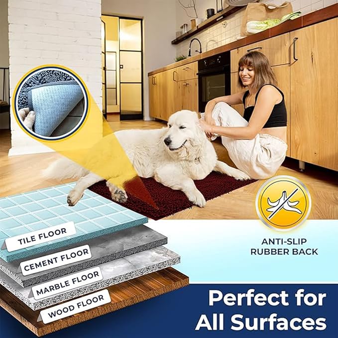 Muddy Mat® | Chenille Bathroom Rugs Quick Dry Microfiber Mats Non Slip Washable, Extra Thick, Soft and Highly Absorbent Bath Mats for Bathroom, Kitchen, and Shower Floor - Red 18"x28"