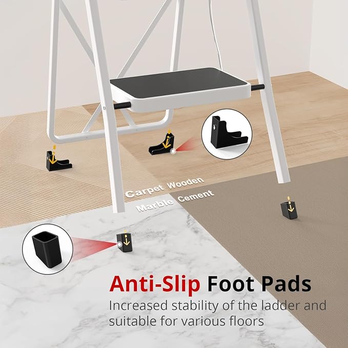 Simple Deluxe 4 Step Ladder, Step Stool Foldable, 800lbs Portable Ladder with Wide Anti-Slip Pedal, Step Stool for Adults, Lightweight Step Ladder for Home Kitchen and Outdoor, Black&White