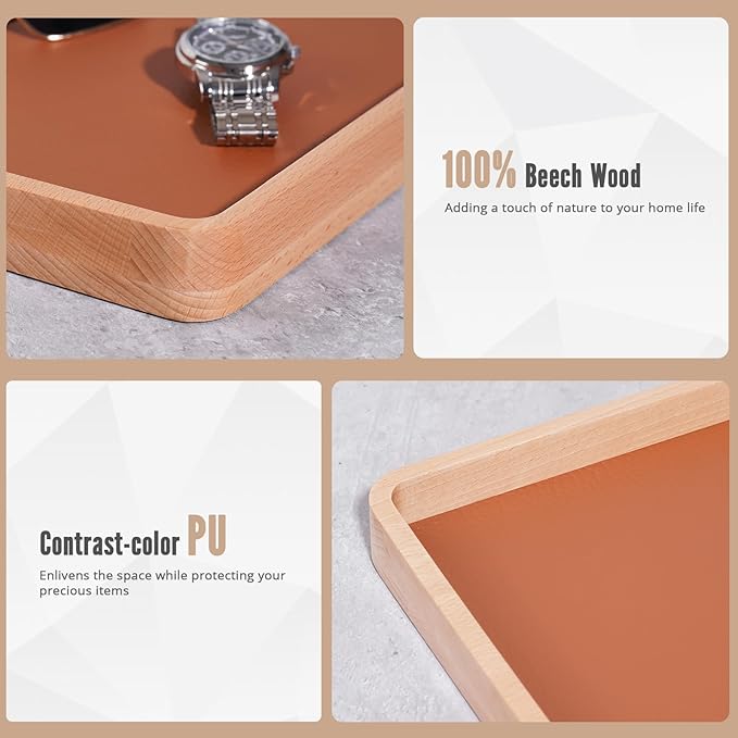 ProCase Wooden Valet Tray for Men, Wood Catch-All EDC Organizer, Fathers Day Gift, Nightstand Entryway Bedside Dump Holder for Wallets, Keys, Watches, Phones, Loose Change, Trinkets -LightBrown