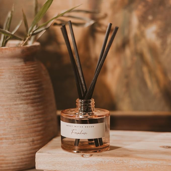 Sweet Water Decor Farmhouse Sandstone Reed Diffuser, Fall Scent with Pumpkin, Apple & Spices, Long-Lasting Non-Toxic Fragrance Oil for Living Room, Kitchen & Bathroom, Cozy Autumn Gift for Her
