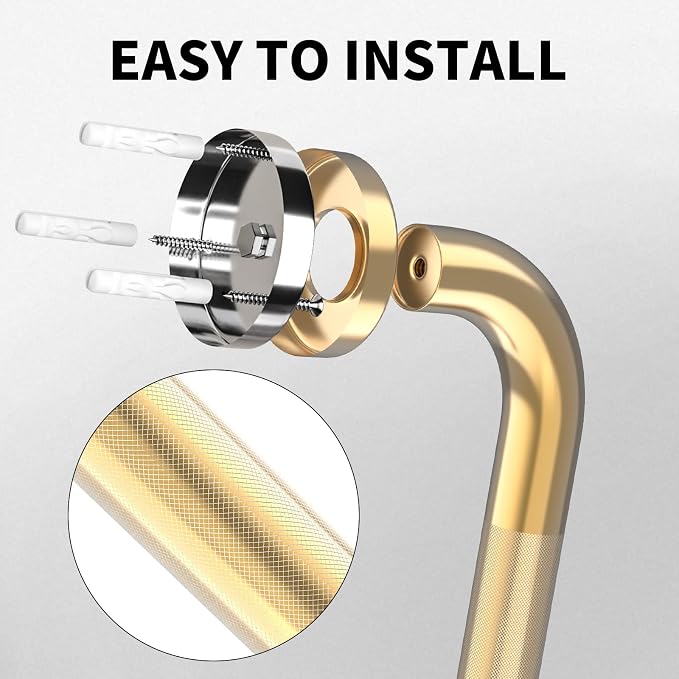 20 Inch Anti Slip Shower Grab Bar Gold, Munzong Bathroom Grab Bar, Knurled Bathroom Balance Bar,Safety Hand Rail Support Handicap Elderly Injury Senior Assist Bath Handle