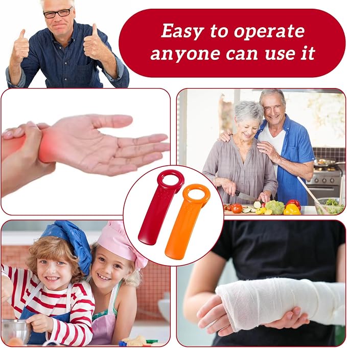 2Pack Easy Grip Jar Opener, Plastic Jar Key for Tight Bottles, Effortless Lid Opener for Carpal Tunnel-Jar Openers Top Rated for Seniors(Orange, Red)