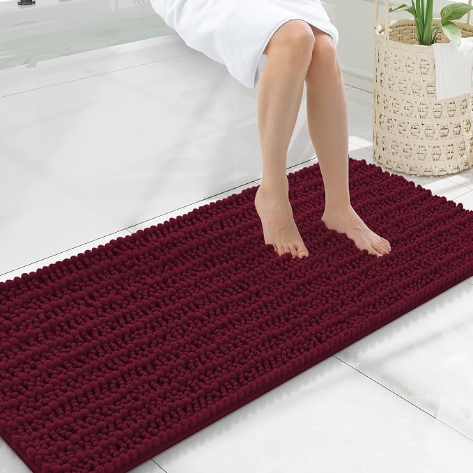 Smiry Bathroom Rugs Mat 47x20, Extra Soft Absorbent Chenille Bath Rugs, Non Slip Rubber Backing Machine Washable Quick Dry Bath Mats for Bathroom Floor, Tub, Shower, Home Decor Accessories, Burgundy