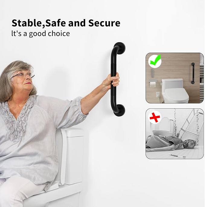3 Pack Anti Slip Bathroom Grab Bar Bundle, Munzong 16" 24" 32" Shower Grab Bar for Commercial, Black Safety Balance Bar,Handicap Stainless Steel Hand Rail for Elderly Injury Senior Bath Handle