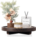Round Decorative Tray Wood Bathroom Counter Organizer Farmhouse Kitchen Decor Wooden Riser for Soap Dish, Perfume, Candle, Sponge, 8" - Bark Brown