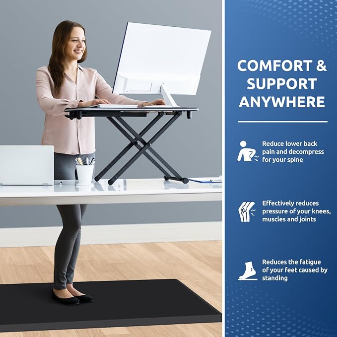 KitchenClouds Kitchen Mat Cushioned Anti Fatigue Rug 22"x54" Water Resistant, Non Slip, Standing and Comfort Desk/Floor Mats for House Sink Office (Black,0.8inch)