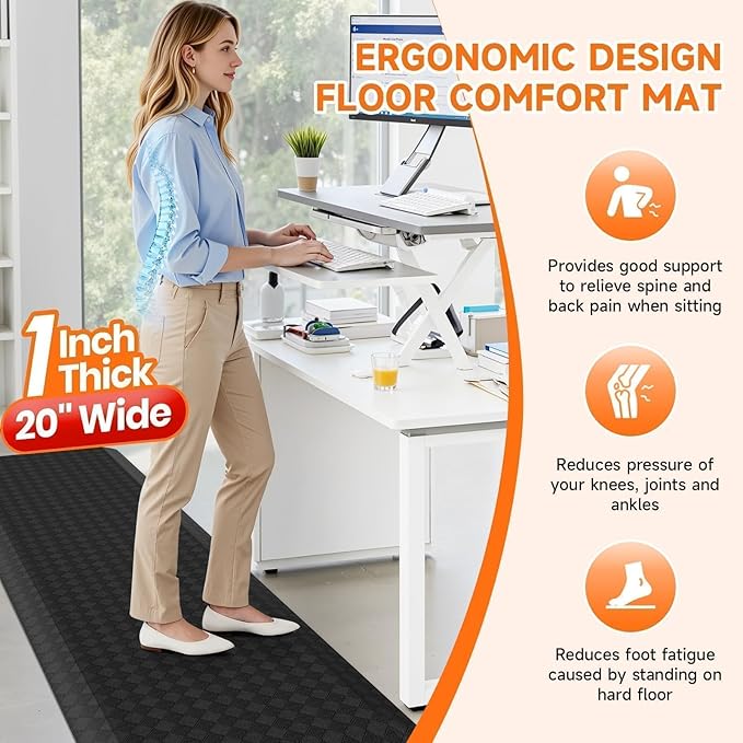 StepRite 1” Thick Kitchen Mats for Floor, Anti Fatigue Kitchen Rugs, Non-Slip,Heavy Duty Water Resistant Kitchen Rug, Standing Desk Mat for Friends, Family, Home, Kitchen, Office (72" x 20", Black)