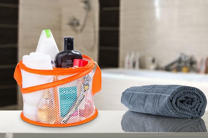 Handy Laundry Portable Shower Caddy – Collapsible Mesh Organizer with Handle, Quick Dry, Large Compartments for Dorm, College, Gym, Travel, Camp, Bathroom Essentials (Orange)