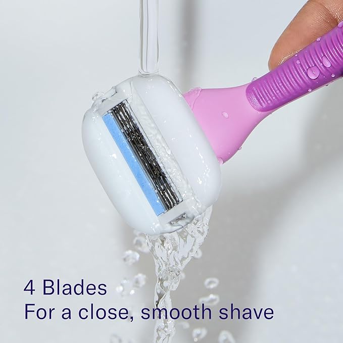 Flamingo Moisture Plus Women's Razor Set - No Shave Gel Needed - 1 Razor Handle, 1 Blade Refill, Shower Holder - Fig
