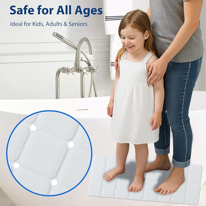 Webos Silicone Bath Mat with Suction Cups – Non-Slip Foldable Bathtub & Shower Mat, Durable & Quick-Dry Safety Tub Mat with Large Drain Holes for Families 28"x 14" White