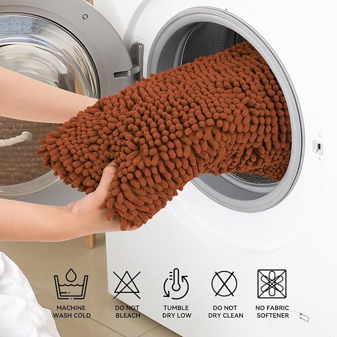 Bcoimo 30x20 Chenille Bath Mat – Non-Slip with Backing Bath Rug Ultra-Absorbent and Machine Washable Bathroom Mat Quick-Dry Design. Ideal for Bathroom Shower and Tub Areas