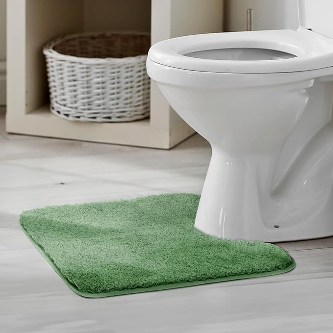 TECHMILLY U Shaped Super Soft Shaggy Bathroom Rugs, Absorbent Thick Non Slip Microfiber Toilet Rugs, Quick Dry Machine Washable Bath Mat for Bathroom Floor, Bathtub and Shower 24"x20" Green