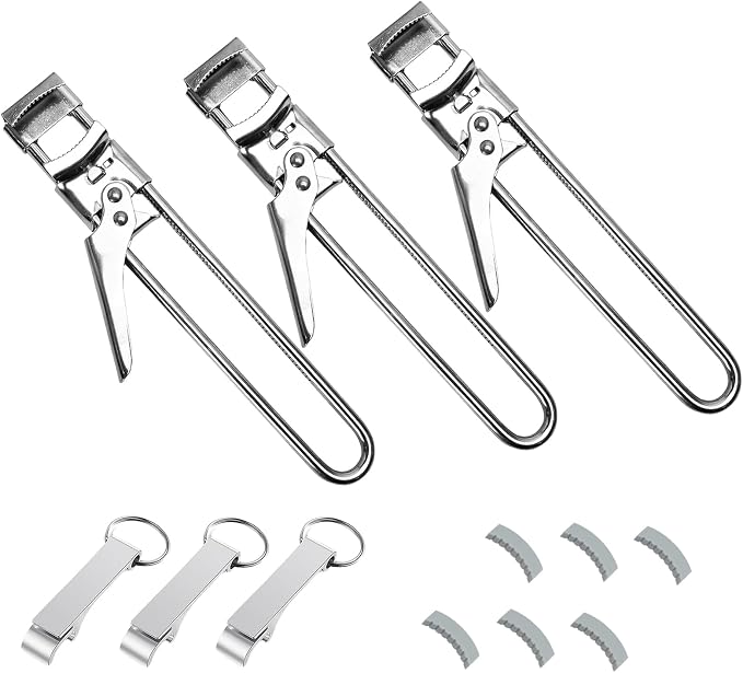 3-Pack Adjustable Stainless Steel Jar Opener - Multifunctional Jar Opener for Weak Hands, Seniors with Arthritis - Includes Keychain Opener - Opens Jars, Bottles, Containers Easily，Kitchen Accessories