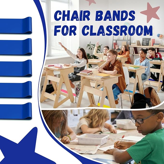 5 Pack Chair Bands for Kids with Fidgety Feet, ADHD Tools for Kids, Improve Focus & Reduce Restlessness, Chair Bands for Sensory ADHD ADD Autism - Classroom & Home Must Haves (Blue)