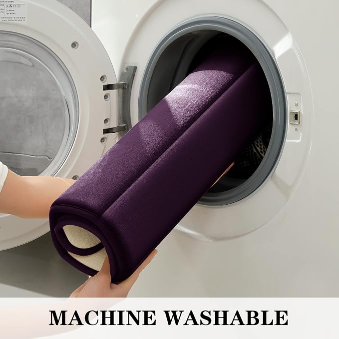 BYSURE Purple Memory Foam Bathroom Rug Set 3 Piece, Non Slip Extra Soft Absorbent Machine Washable Toilet Bath Toilet Mat (17"x24"+20"x32"+U Shape 20"x24")