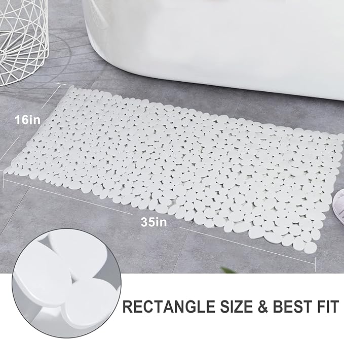 SONGZIMING Pebble Bath Mat for Bathtub to Anti Slip Bathtub Mat in Shower with 16 Inches by 35 Inches (White)