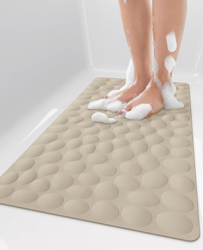 Bligli Bathtub Mat Non Slip, 16x31.5 inch Extra Long Bath Tub Mat with Strong Suction Cups, Soft Rubber Bathroom Floor Mat, Machine Washable, 100% BPA Free (Brown)