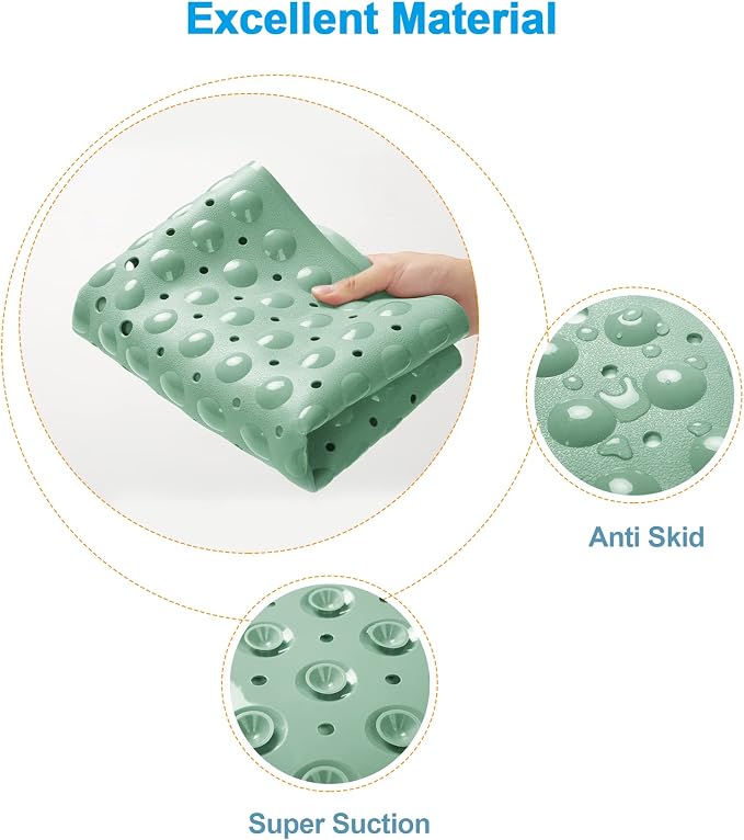 AmazerBath Shower Mat Non Slip 40 x 16 Inches, Shower Stall Mats with Suction Cups and Drain Holes, Non Slip Bath Mat for Tub for Elderly & Kids, Mint Green