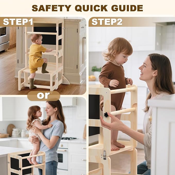 Toddler Kitchen Step Stool, 4-in-1 Foldable Standing Tower with Blackboard, Toddler Step Stool for Bathroom Sink, Kitchen Counter, Ages 18 Months+, 1-3 Year Old Boy Girl Gifts
