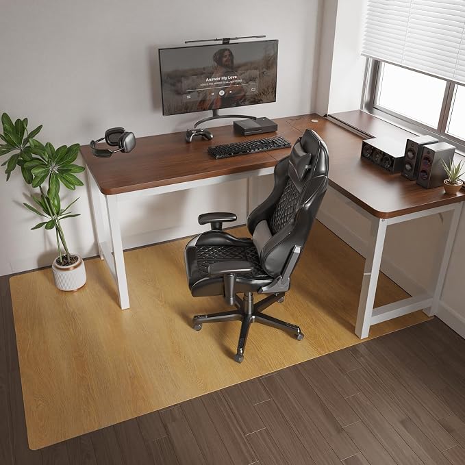 SALLOUS Area Mat for Living Room, 5' x 6'6" Plastic Floor Mat for Home, Waterproof Vinyl Area Rug for Dining Room, Kitchen, Bedroom, Non-Slip Hard Floor Protector for Home Office (Wood Grain)