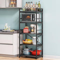 Denkee 5-Tier Bakers Rack for Kitchen with Storage, Industrial Microwave Stand Shelf, Coffee Bar for Small Spaces, Free Standing Kitchen Storage Shelf Rack, 23.62" L x 15.75" W x 60.24" H, Black