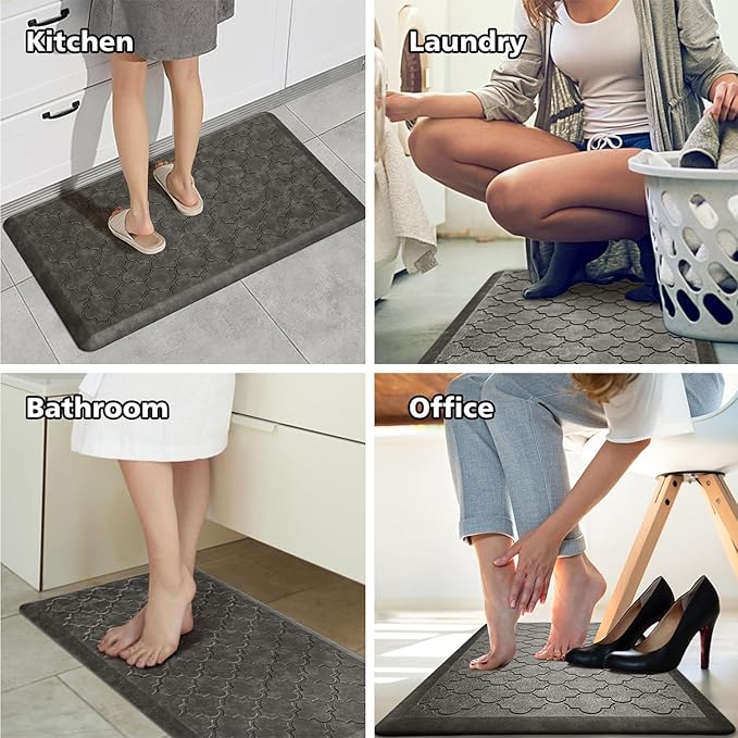 WISELIFE Kitchen Mat Cushioned Anti Fatigue Floor Mat,17.3"x39", Thick Non Slip Water Resistant Kitchen Rugs and Mats,Heavy Duty Foam Standing Mat for Kitchen,Floor,Home,Office,Desk,Sink, Grey