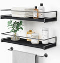 Forbena Black Floating Shelves for Bathroom Wall Set of 2, Kitchen Spice Rack Wall Mount, Modern Wood Hanging Wall Shelves for Bedroom Organizer, Restroom Pantry Closet Storage (Grey-Black)