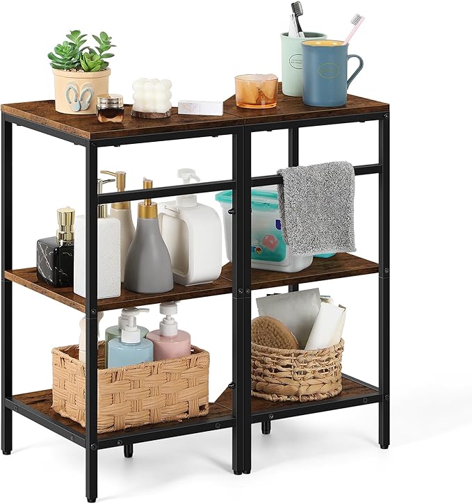Pedestal Sink Storage, 2 Pack Under Sink Organizer Shelf for Bathroom 3 Tier Wooden Corner Shelves Standing Under Vanity Storage Shelf for Small Space, Bathroom Organizers and Storage Rack, Brown