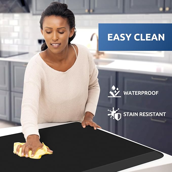 KitchenClouds Kitchen Mat Cushioned Anti Fatigue Rug 30"x108" Water Resistant, Non Slip, Standing and Comfort Desk/Floor Mats for House Sink Office (Black,0.8inch)