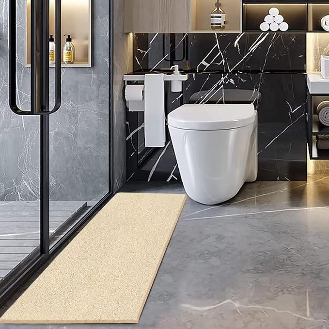 godehone Shower Mats Non Slip Without Suction Cups, PVC Loofah Bathroom Mats, Loofah Mats for Shower and Bathroom, Quick Drying, 17.1× 59 Inch, Beige
