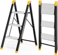 KINGRACK Aluminum Step Ladder, 3 Step Ladder Folding Design, Step Stool Foldable with Safe Grip, Non-Slip Handrails, Safety Lock, Heavy Duty 330LBS for Home, Kitchen, Garage, RV, Black