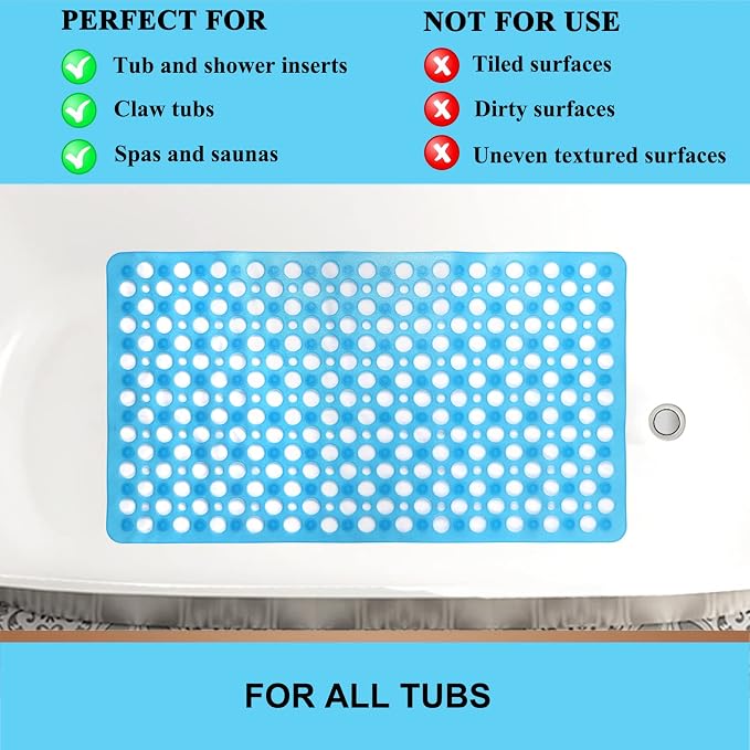 Bath Mat for Tub, 30 x 17 inch Non Slip Bathtub Mat Machine Washable Shower Mat with Suction Cups, Quick Drain Bathtub Mat for Bathroom