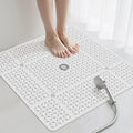 Yolife Square Shower Mat, 27" x 27" Large Shower Mat with Center Drain Hole, Soft TPE Non Slip Shower Mats for Inside Shower with Suction Cups, Anti Slip Washable Shower Floor Mat, White