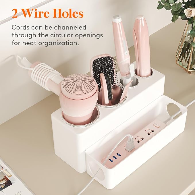 Lifewit Hair Tool Organizer Countertop, Removable Blow Dryer Holder for Bathroom, Acrylic Hot Tools Organizer Storage for Curling Iron, Brush, Straightener, 4 Stainless Cups, White, 30 cm/12 inch(L)