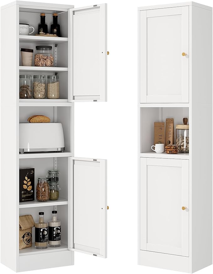 Bevivog Slim Kitchen Pantry Cabinet for Small Space, 67" Tall Narrow Storage Cabinets with Hutch and 3 Adjustable Shelves, Freestanding Tall Slim Bathroom Storage Cabinet