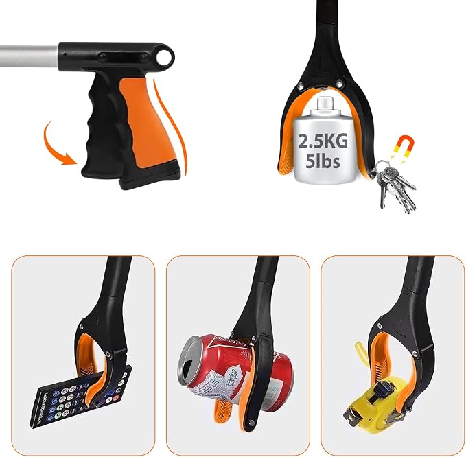 43" Foldable Grabber Reacher Tool,Reacher Grabber Pickup Tool,Folding Grabbers for Elderly Grab It Reaching Tool with Rotating Jaw+Magnets,Grabber Reacher Tool Heavy Duty