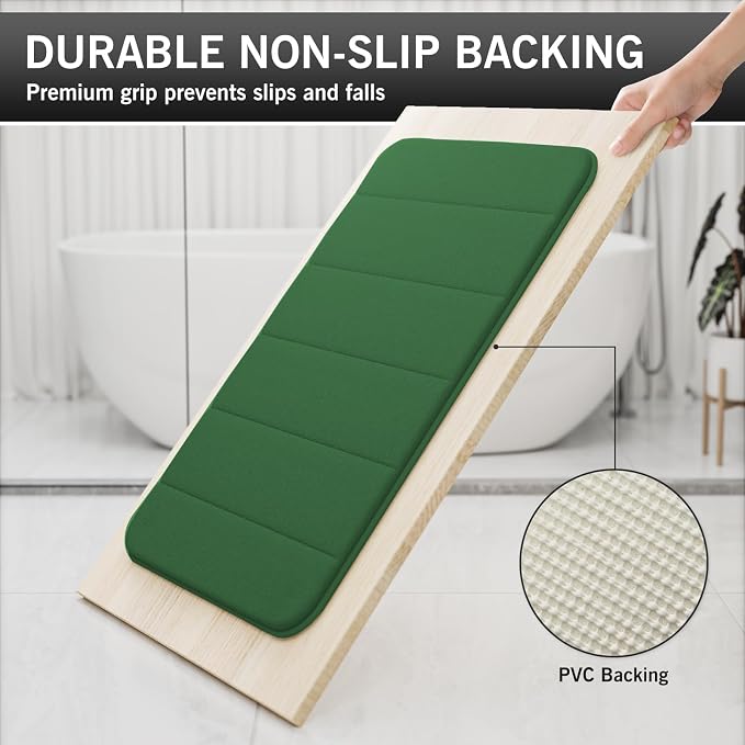 RUN HELIX Bathroom Rugs Set 2 Piece Memory Foam Bath Non-Slip Bath Mat,Washable Room Mats,Absorbent Shaggy Rugs Super Soft Kitchen Mats, Batroom Carpets for Bathroom,Tub,Shower Home Decor（Dark Green）