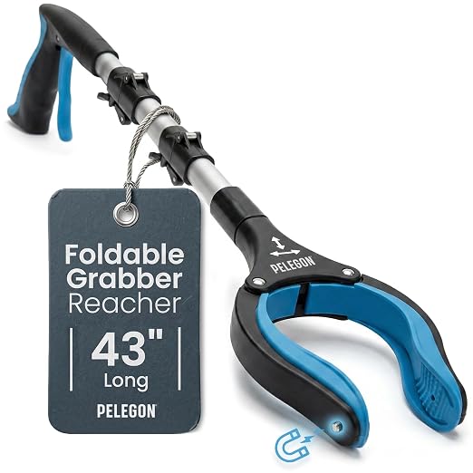 Pelegon Grabbers for Seniors Heavy Duty, 43 Inch Heavy Duty Grabber Reacher Tool, Foldable Long Reach Grabber with 90° Rotating Head, Magnetic Tips, Rubberized Grips, Aluminum Pick Up Tool - 1 Pack