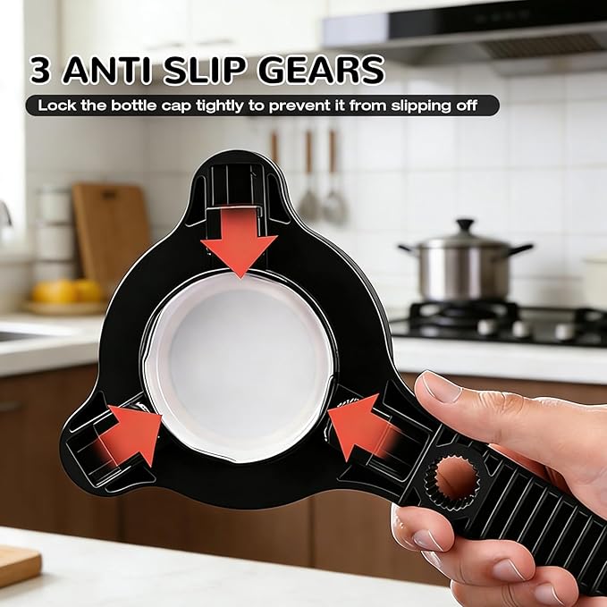 Jar Opener for Weak Hands, Seniors & Arthritis Bottle & Can Opener Manual Lid Remover for Small to Large Caps – Multi-Function Kitchen Tool for Jars, Beer, Sauces & Soda Bottles (Black)