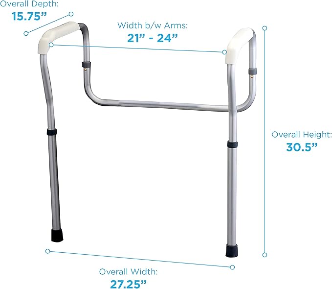 NOVA Medical Products Toilet Rails & Frame, Handrails for Toilet Seat, Safety Support Frame for Bathroom Toilet, Quick and Easy Installation, Grey (8200-R)